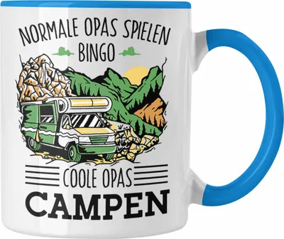Produktbild von Trendation - Camping-Tasse "Normale Opas Spielen Bingo, Coole Opas Campen" Geschenk Opa-Camper (Blau)