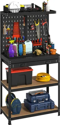 Produktbild von HOMCOM Werkbank 80 x 40,5 x 155 cm Werkzeugbank mit Lochwand, Haken, Schublade