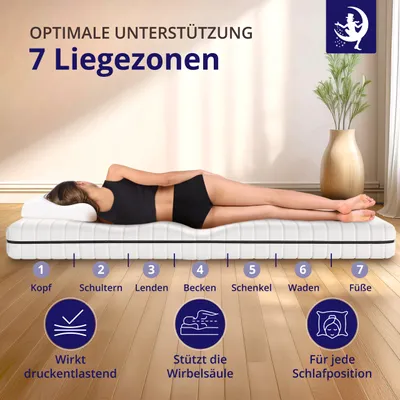 Produktbild von 7-Zonen ergonomische Matratze 100x200 H2 / H3 hochwertige Qualität Höhe 18cm