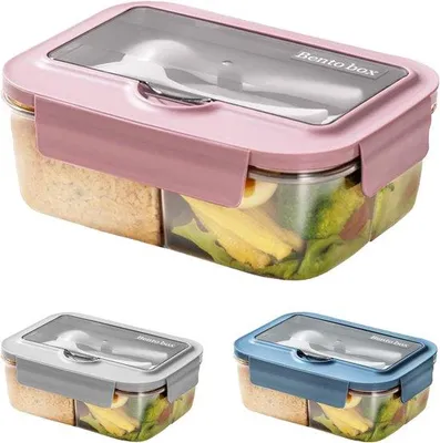 Image de Boîte à lunch - Boîte repas compartimentée - Boîte à lunch de 1400 ml - Boîte à lunch étanche - Idéale pour l'école, le travail, les pique-niques et les déplacements