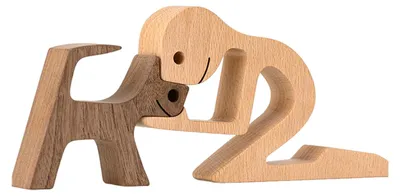 Produktbild von Rustikale Holzfigur mit Hund und Junge, minimalistische Welpenfamilienfigur, Geschenk für Hundeliebhaber, Schreibtischdekoration