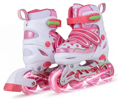 Produktbild von KOMFOTTEU Inline Skates Kinder, Inline Rollschuhe mit verstellbaren 4 Größen, Inliner EU 30–33/34–37/38–41 mit 8 leuchtenden Rädern, Inline-Skates für Mädchen & Jungen, Rosa(M)