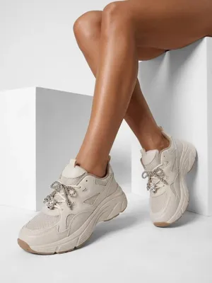 Produktbild von Beigefarbene Damen-Sneaker mit Mesh-Einsätzen und runder Schuhspitze, Größe 37