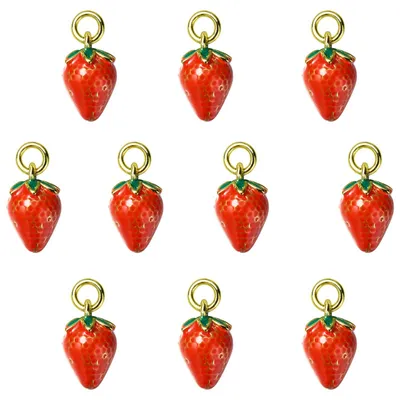 10 Erdbeer-Anhänger aus Messing für Schmuck, Ketten, Armbänder