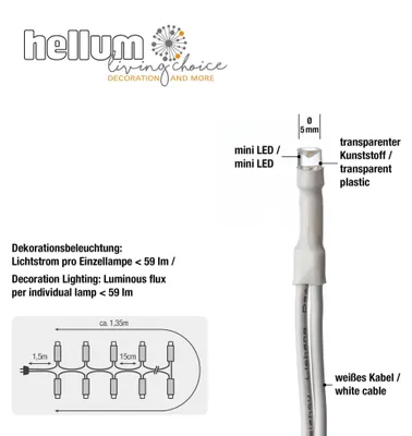 Image de Guirlande lumineuse Helligum LED, 1,35 m de long, blanc chaud, pour l'intérieur, style classique, décorative