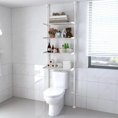 Image de Étagère de salle de bain, dimensions 295 x 58 x 25 cm, 4 étagères, réglable, en acier inoxydable