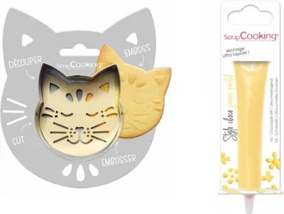 Produktbild von Relief-Keksset Katze + Pastellgelber Schokoladenstift