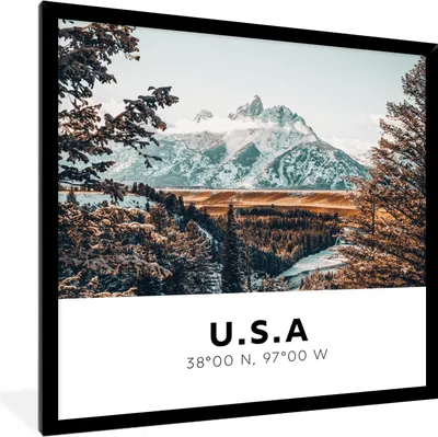 Produktbild von MuchoWow® Gerahmtes Poster Amerika - Berge - Schnee 40x40 cm - Poster mit Schwarzem Bilderrahmen Wandposter Rahmen Foto Bilder - Mit Rahmen - Wanddekoration Schlafzimmer