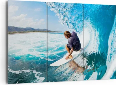 Produktbild von Bild auf Leinwand - Leinwandbild - Surfen Surfer Ozean Welle - 165x110cm - Wand Bild - Wanddeko - Leinwanddruck - Bilder - Kunstdruck - Wanddekoration - Leinwand bilder - Wandkunst - CE165x110-2785