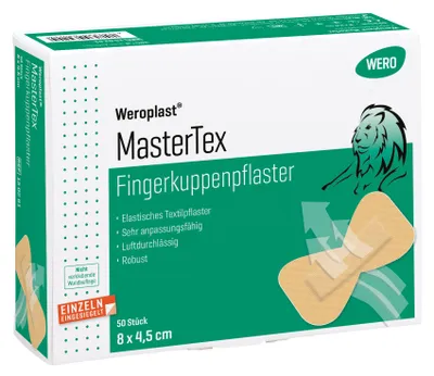 Zdjęcie produktu dla Weroplast MasterTex, opatrunki na palce, 8 x 4,5 cm, 50 sztuk w opakowaniu