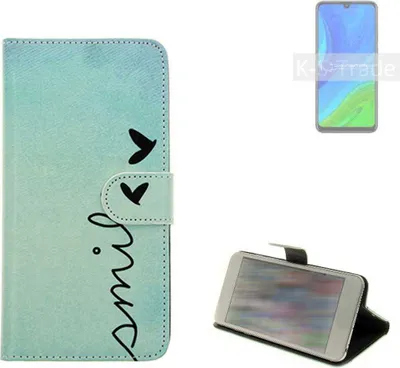 Produktbild von K-S-Trade Schutz Hülle Handy Hülle kompatibel mit Huawei P Smart 2020 Hülle Handyhülle cover bookstyle Etui Handyhülle ''smile'' türkis