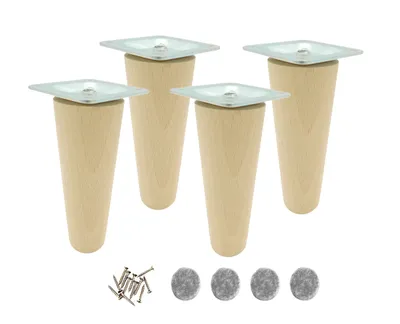 Produktbild von 4x Holzfüße Möbelbein gerade 12 cm Buche roh mit Befestigung
