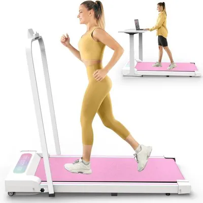 Produktbild von AIORBER Klappbares Walking Pad Laufband mit Handlauf, 1–8 km/h, 2.5 PS Motor, LED Display, 120 kg, Fernbedienung, platzsparend Pink