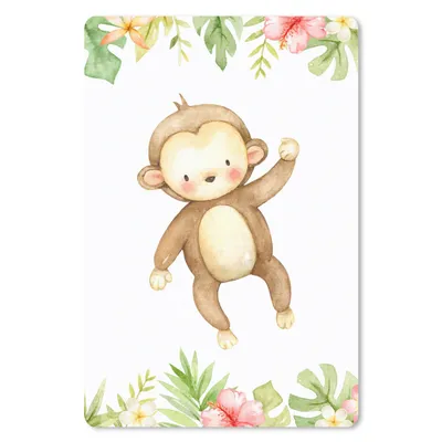 Produktbild von MuchoWow® Mauspad Mousepad Affe - Blumen - Dschungel 40x60 cm - Mousepads - Maus Mat - Pad - Mausunterlage - Schreibtisch Accesoire