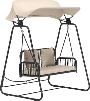 Produktbild von Outsunny Hollywoodschaukel Rattan 2-Sitzer Gartenschaukel mit verstellbar Sonnendach Kissen Hängebank bis 240 kg belastbar Hängeschaukel Schaukelbank für Garten Balkon 149 x 121 x 180 cm Khaki