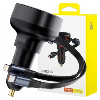 Produktbild von Baseus Usb-A Autoladegerät mit Usb-C / Lightning Kabel 60W Schwarz