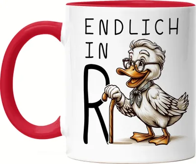 Produktbild von Endlich in Rente Alte Ente Tasse Rot - Pensionierungsgeschenk mit Lächeln