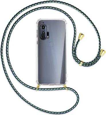 Produktbild von Handykette Backcover-Schutzhülle mit Band (Metall goldfarben) für Motorola Edge Plus - grün/blau/weiß