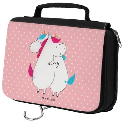 Produktbild von Mr. & Mrs. Panda kosmetiktäschchen Einhörner Umarmen - Rot Pastell - Geschenk, Einhorn, Kulturtasche, Kosmetiktasche, Unicorn, BFF, Make-Up Tasche, Kulturbeutel, Liebe