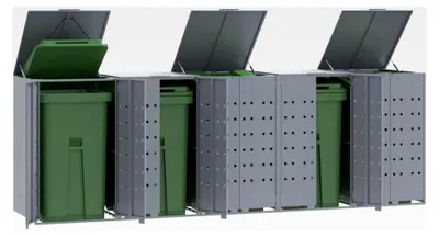 Produktbild von Mülltonnenbox für 5 Tonnen Grau 345x79x117 cm aus Stahl, Müllhaus mit Türen für Mülltonnen