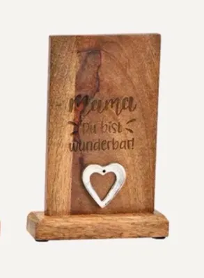Produktbild von Deko Aufsteller „Mama“ aus Mangoholz mit Herz & Spruch – Holz Dekoration zum Aufstellen, Geschenkidee Muttertag