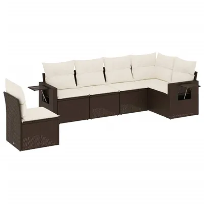 Produktbild von 6-tlg. Garten-Sofagarnitur mit Kissen Braun Poly Rattan