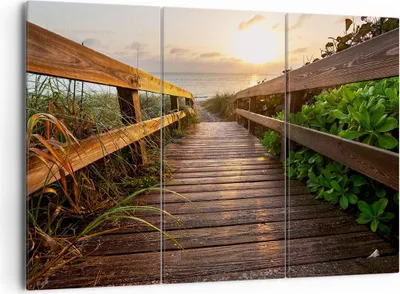 Produktbild von Bild auf Leinwand - Leinwandbild - Fußgängerbrücke Meer Strand Ufer - 165x110cm - Wand Bild - Wanddeko - Leinwanddruck - Bilder - Kunstdruck - Leinwand bilder - Wandkunst - CE165x110-2617