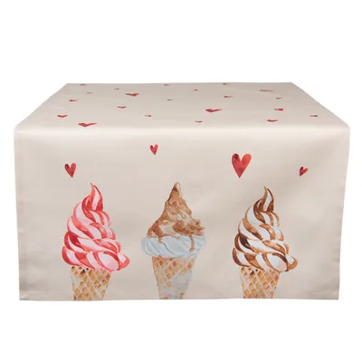 Produktbild von Clayre & Eef Tischläufer 50x140 cm Beige Rosa Baumwolle Eis