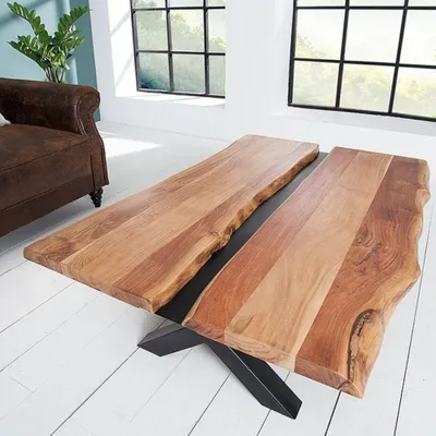 Produktbild von Design Couchtisch DIVISIO 105cm Akazie natural Baumkante