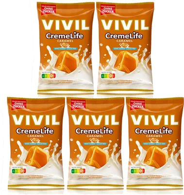 Immagine prodotto di Vivil Creme Life Caramelle classiche al caramello senza zucchero 90g confezione da 5