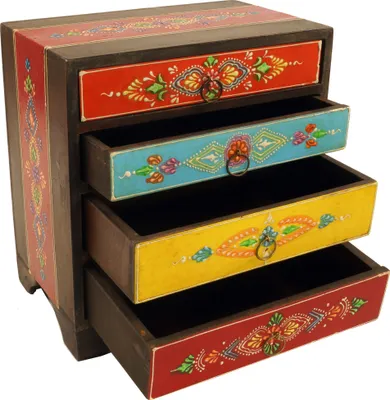 Produktbild von Kleines Apothekerschränkchen, Schmuckkästchen, Handbemaltes Schubfachschränkchen - Modell 6, Mehrfarbig, Holz, 22*20*13 cm, Dosen, Boxen & Schatullen