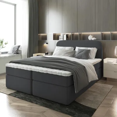 Produktbild von Bett Doppelbett Boxspringbett NOBI mit Bonell-Matratze Bettkästen Boucle Stoff - OHNE TOPPER ( 180x200 , SCHWARZ - CORAL 60 )