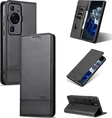 Produktbild von Leder Hülle für Huawei P60 / P60 Pro, Klapphüllen Brieftasche Magnetverschluss Ständer Schutzhülle Schwarz