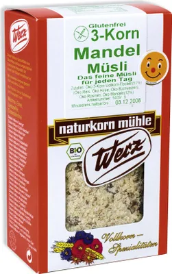 Produktbild von naturkorn mühle Werz - 3-Korn-Vollkorn-Mandel-Müsli glutenfrei - 400g