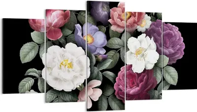 Produktbild von Bild auf Leinwand - Leinwandbild - 5 Teile - Blumen Blumenstrauß Komposition - 160x85cm - Wand Bild - Wanddeko - Wandbilder - Leinwanddruck - Bilder - Wanddekoration - Leinwand bilder - EA160x85-5032