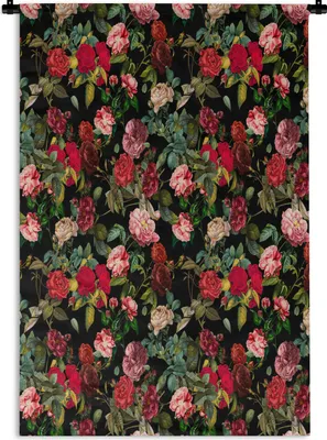 Produktbild von MuchoWow® Wandteppich Wandbehang Blumen - Vintage - Rosen 90x135 cm Tapisserie Dekoration Wandtuch - Baumwolle - Wandskulptur