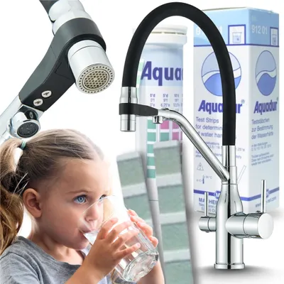 Produktbild von 3-Wege Küchenarmatur MAGNETO mit Wasserfilter-Anschluss, herausziehbare Brause, 360° schwenkbar, getrennte Wasserwege, Keramikkartusche Silber-Chrom