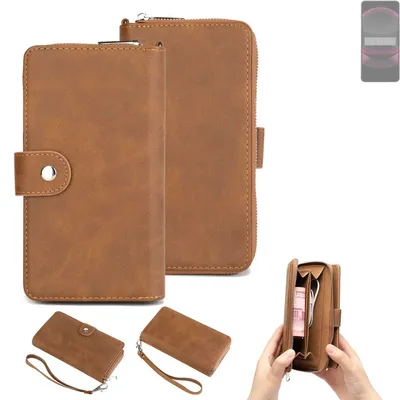 Produktbild von K-S-Trade Handyhülle Schutzhülle kompatibel mit Sharp Aquos R8s Pro & Portemonnee Tasche Handytasche Case Etui Geldbörse Wallet braun (1x)