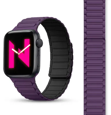 Produktbild von Nexus Armband für Apple Watch SE/10/9/8/7/6/5/4/3/2/1, Magnet Silikon Loop Band mit Rillendesign - 38/40/41/42mm Beerenviolett