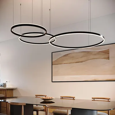 Produktbild von s.luce LED 3er-Ring Pendelleuchten Kombination Exzentrisch Hängelampe Ringlampe Aluminium 80 | 60 | 40cm Rund