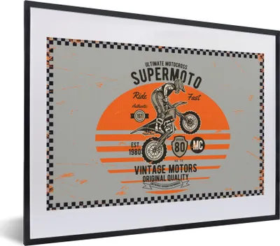 Produktbild von MuchoWow® MuchoWow® Gerahmtes Poster Mancave - Motorrad - Vintage - Orange - Grau 40x30 cm - Poster mit zchwarzem Bilderrahmen - Bilderrahmen - Poster im Rahmen