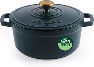 Image de Poêle en fonte émaillée - Cocotte - Mijoteuse - Couvercle auto-égoutteur - 2 litres - Vert