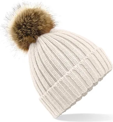 Produktbild von Beechfield B412 | Herrenmütze Fur Pom  Chunky Beanie / Luxus-Kunstfell-Bommel - Farbe: Oatmeal - Größe: One Size
