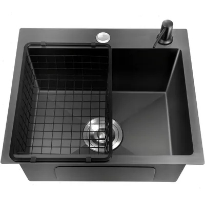 Immagine prodotto di Lavello da cucina - Vasca singola - 45 x 40 x 20 cm - Acciaio inossidabile 201 - Nero - Rivestimento nanotecnologico resistente ai graffi - Due fori - Senza rubinetto