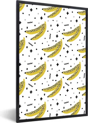 Produktbild von MuchoWow® Gerahmtes Poster Obst - Bananen - Muster 60x90 cm - Poster mit Schwarzem Bilderrahmen Wandposter Rahmen Foto Bilder - Kunst