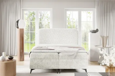 Productafbeelding van Boxspringbed voor de slaapkamer, model TRIANA, afmetingen 200x220 cm, met stoffen bekleding in de kleur crème (Trenza)