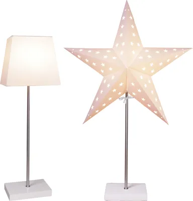 Produktbild von Standleuchte Combi Pack Lampenschirm + Stern creme auf Holzbasis weiss 233-08
