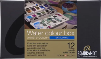 Produktbild von Rembrandt Aquarellfarben-Set im Metalletui mit granulierenden Farben | 12 Näpfchen + Pinsel