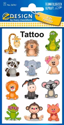 Produktbild von Kinder Tattoos Tattoofolie Koala Frosch Giraffe usw. bunt 12 Aufkleber