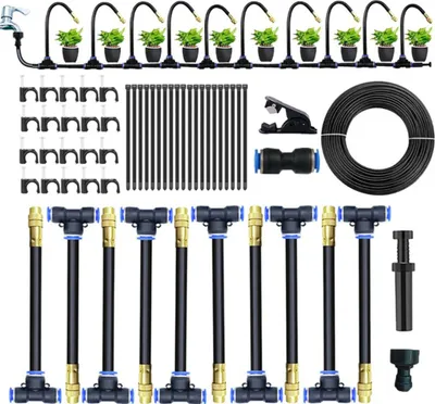 Produktbild von Garten Bewässerungssystem, Freie Biegung Sprühnebel Kühlung Bewässerung Kit mit 10 Nebeldüsen und 10M Schlauch